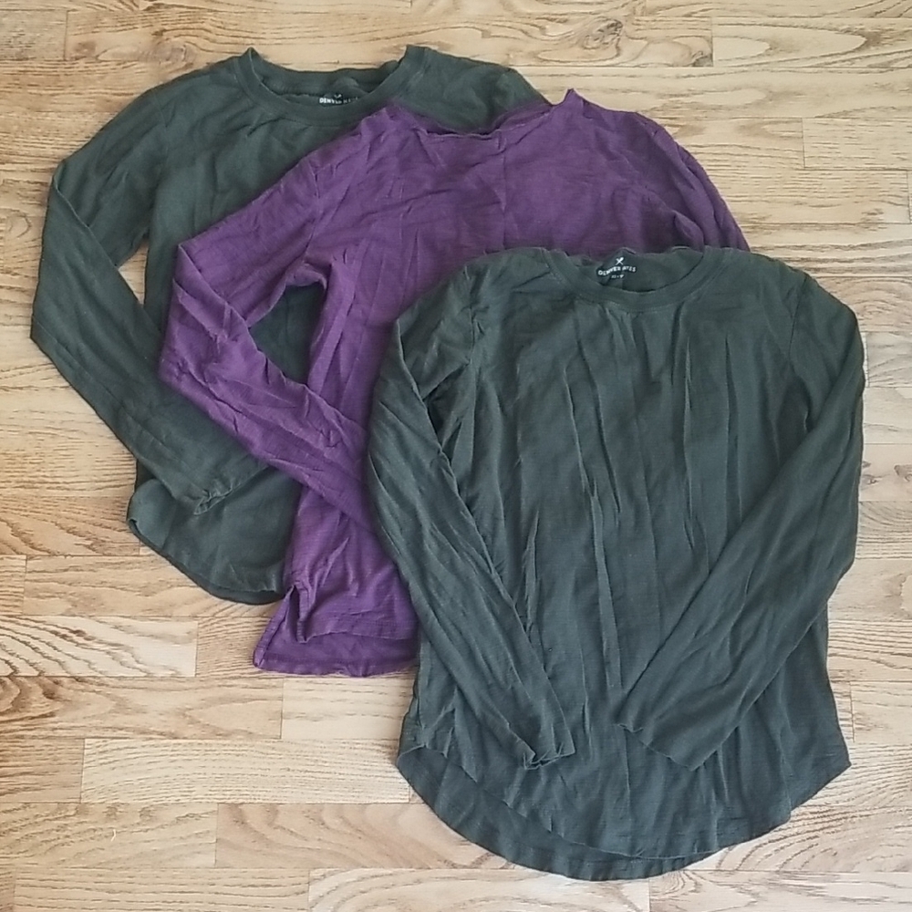 Denver Hayes Green and Purple Long Sleeve Ribbed Blouses